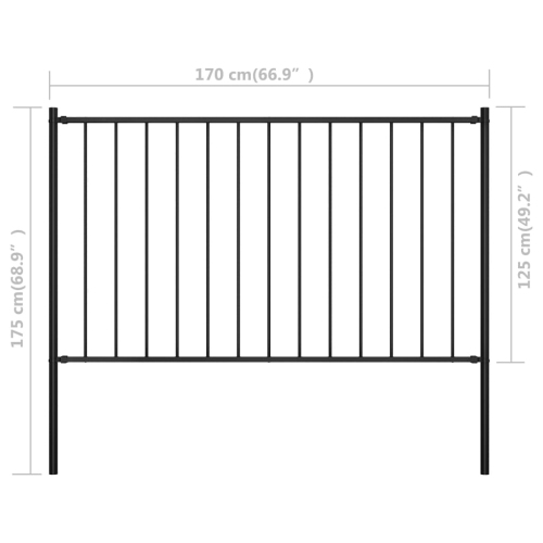 vidaXL Fence Panel with Posts Powder-coated Steel 1.7x1.25 m Black