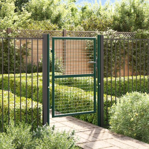 vidaXL Wire Mesh Fence Gate, Steel, Easy In-Ground Installation, Lockable, 3.28ft W x 4.1ft H Green