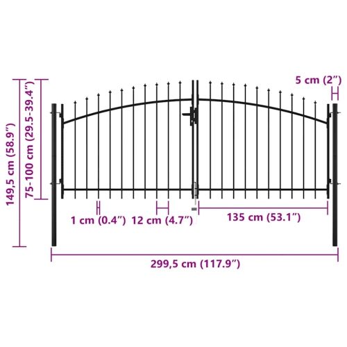 vidaXL Double Door Fence Gate with Spear Top 300x150 cm