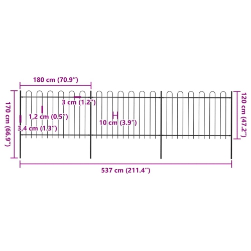 Clôture de jardin vidaXL avec dessus en acier 537, noir 120 cm