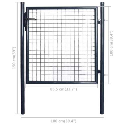 vidaXL Mesh Garden Gate Galvanised Steel 33.7"x39.4" Gray