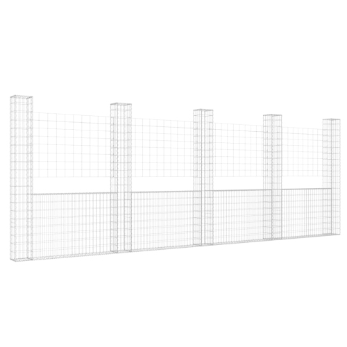 vidaXL U-shape Gabion Basket with 5 Posts Iron 500x20x200 cm