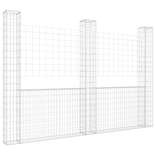 Panier en U style Gabion avec 3 poteaux en fer 260 x 20 x 200&nbsp;cm de vidaXL