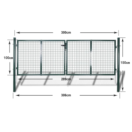 vidaXL Fence Gate Steel 300x100 cm Green