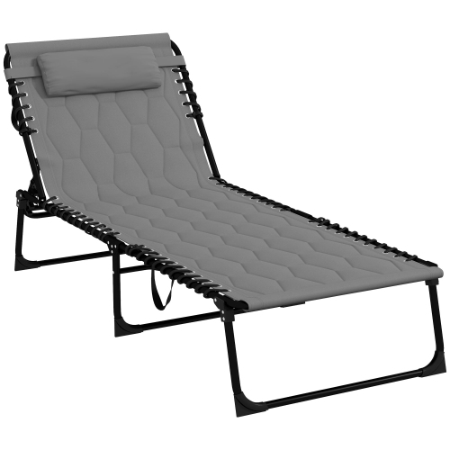 OUTSUNNY  Folding Chaise Lounge w 5-Level Reclining Back, Outdoor Tanning Chair w Build-In Padded Seat, Outdoor Lounge Chair w Side Pocket