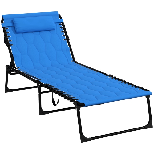 OUTSUNNY  Folding Chaise Lounge w 5-Level Reclining Back, Outdoor Tanning Chair w Build-In Padded Seat, Outdoor Lounge Chair w Side Pocket