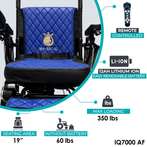 MAJESTIC IQ-7000 AF Luxury Electric Wheelchair | Auto-Folding, Remote Control, Lightweight, Airline Approved | Up to 21 KM Range, Durable | Silver