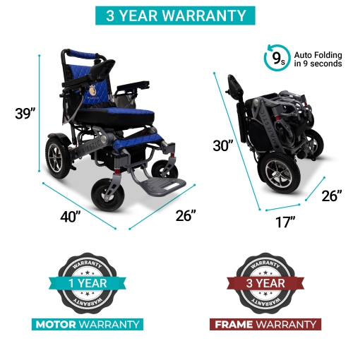 MAJESTIC IQ-7000 AF Luxury Electric Wheelchair | Auto-Folding, Remote Control, Lightweight, Airline Approved | Up to 21 KM Range, Durable | Silver