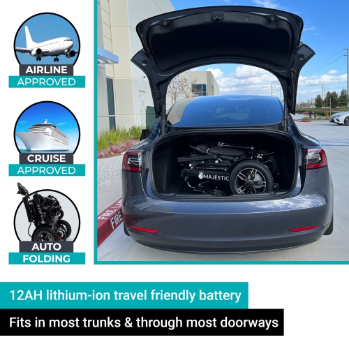 MAJESTIC IQ-7000 AF Luxury Electric Wheelchair | Auto-Folding, Remote Control, Lightweight, Airline Approved | Up to 21 KM Range, Durable | Red