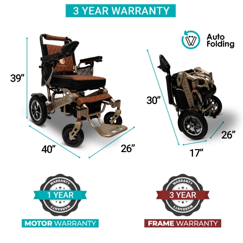 MAJESTIC IQ-7000 AF Luxury Electric Wheelchair | Auto-Folding, Remote Control, Lightweight, Airline Approved | Up to 21 KM Range, Durable | Bronze