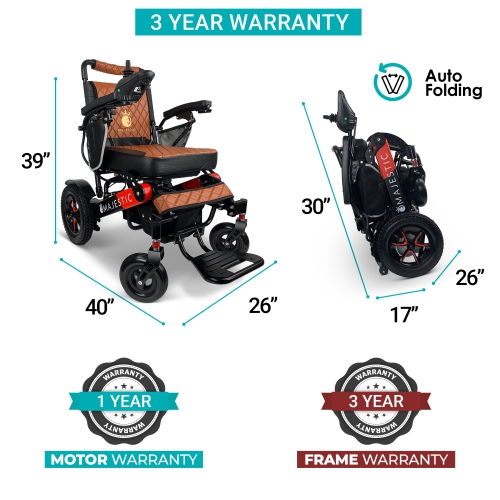 MAJESTIC IQ-7000 AF MAX Luxury Electric Wheelchair | Auto-Folding, Remote Control, Lightweight, Smart Joystick | Up to 27 KM Range, Durable | Red