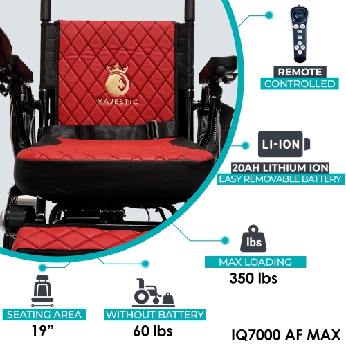 MAJESTIC – Fauteuil roulant électrique de luxe IQ-7000 AF MAX | se pliant automatiquement, télécommande, léger, manche à balai intelligent | gamme