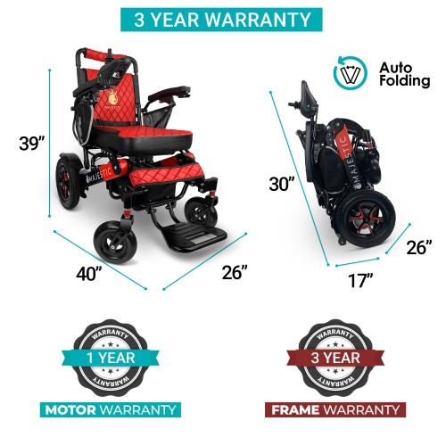 MAJESTIC IQ-7000 AF MAX Luxury Electric Wheelchair | Auto-Folding, Remote Control, Lightweight, Smart Joystick | Up to 27 KM Range, Durable | Red