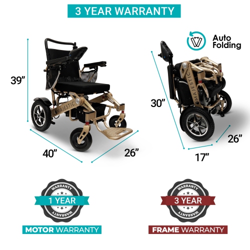 MAJESTIC IQ-7000 AF Luxury Electric Wheelchair | Auto-Folding, Remote Control, Lightweight, Airline Approved | Up to 21 KM Range, Durable | Bronze