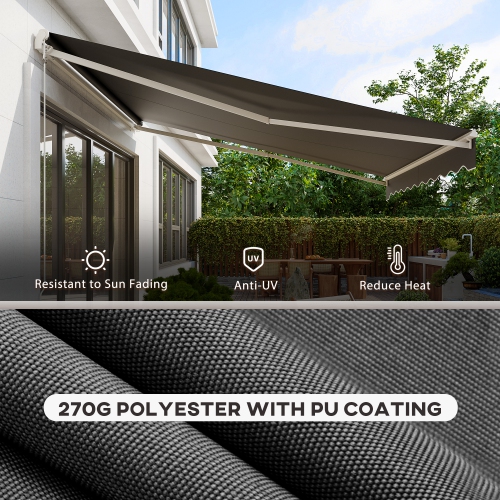 Outsunny 12' x 10' Electric Awning, Retractable Awning Sun Shade Shelter with Remote Controller, Manual Crank Handle and Aluminum Frame, for Deck,