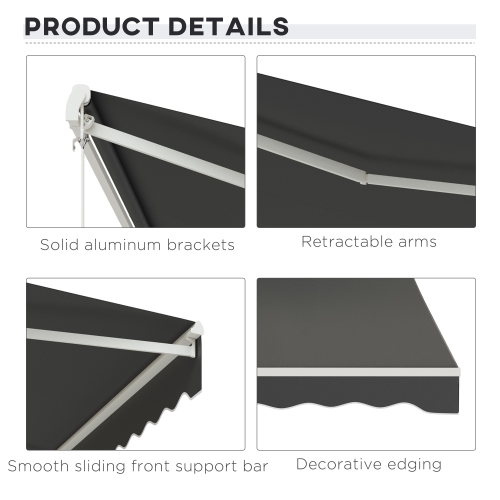 Outsunny 12' x 10' Electric Awning, Retractable Awning Sun Shade Shelter with Remote Controller, Manual Crank Handle and Aluminum Frame, for Deck,