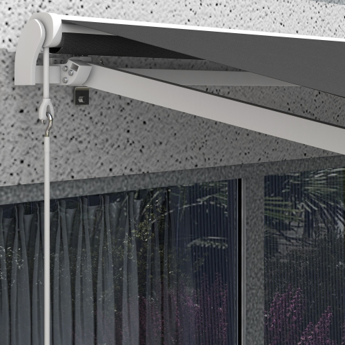 Outsunny 12' x 10' Electric Awning, Retractable Awning Sun Shade Shelter with Remote Controller, Manual Crank Handle and Aluminum Frame, for Deck,