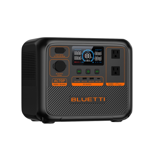 BLUETTI  Ac70P Portable Solar Generator, 864Wh Lifepo4 Power Station, 80% Recharge In 45 Mins, 1000W Rated Power (2000W Lifting Power) for Camping