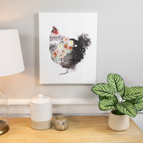 Hen with Flowers Canvas Wall Art - 19.5" x 15.75"