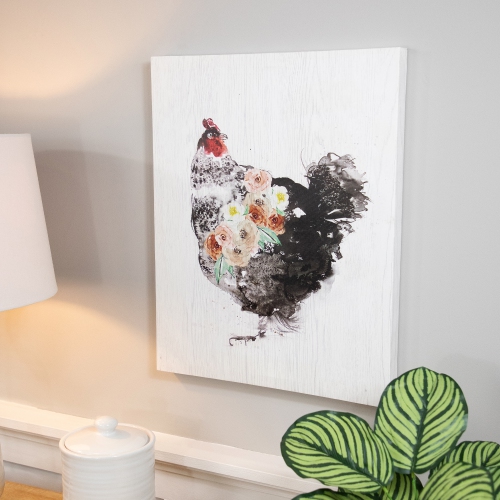 Hen with Flowers Canvas Wall Art - 19.5" x 15.75"