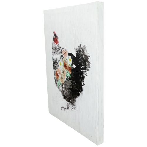 Hen with Flowers Canvas Wall Art - 19.5" x 15.75"