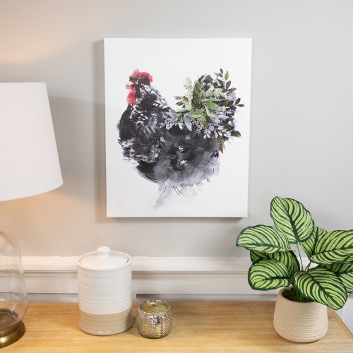 Rooster with Foliage Canvas Wall Art - 19.5" x 15.75"