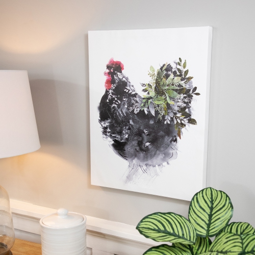 Rooster with Foliage Canvas Wall Art - 19.5" x 15.75"