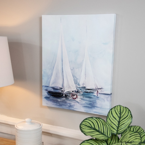 Sailboats Watercolor Canvas Wall Art - 19.5" x 15.75"