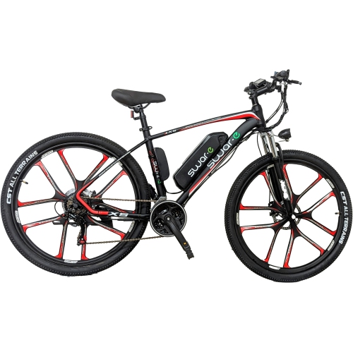 Swar-e Electric Bike 27.5"(350W Motor, 36V 13Ah Lithium Battery, MAG Wheel, 32 km/h Speed), Red-Black