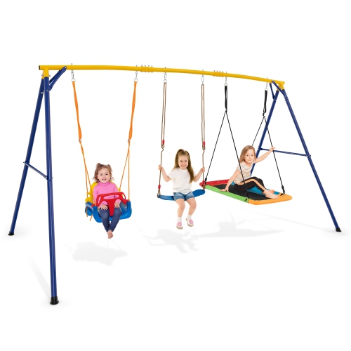 Gymax 3-in-1 Kids Swing Set 660 LBS Carbon Steel Swing Frame w/ Belt Swing for Toddlers
