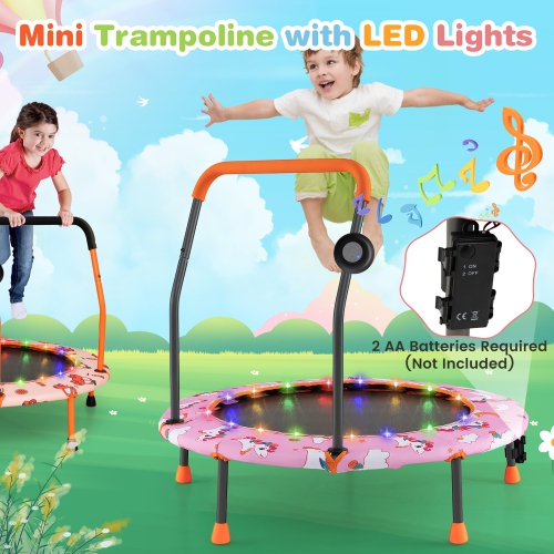 Gymax 36'' Mini Toddler Trampoline w/ LED Bluetooth Speaker Detachable Handle Kids Gifts Pink