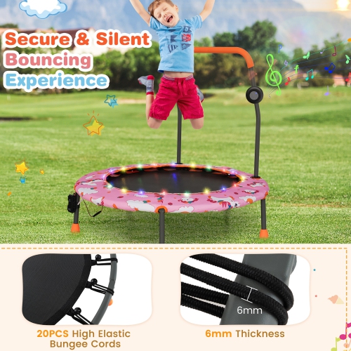 Gymax 36'' Mini Toddler Trampoline w/ LED Bluetooth Speaker Detachable Handle Kids Gifts Pink