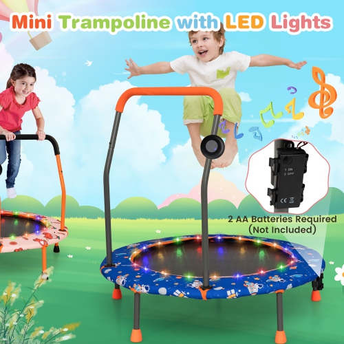 Gymax 36'' Mini Toddler Trampoline w/ LED Bluetooth Speaker Detachable Handle Kids Gifts Blue