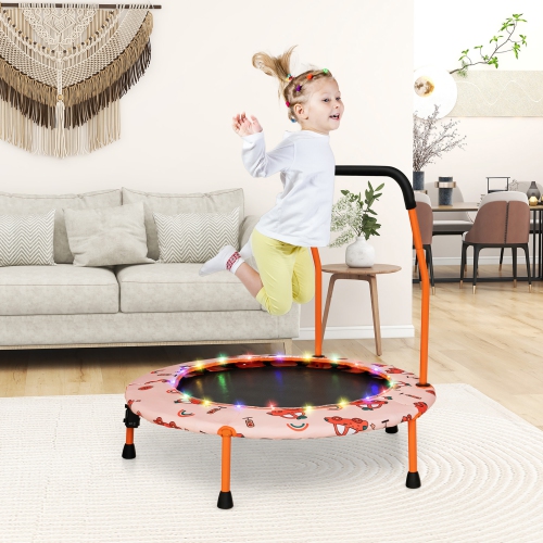 Gymax 36'' Mini Toddler Trampoline w/ LED Bluetooth Speaker Detachable Handle Kids Gifts Orange
