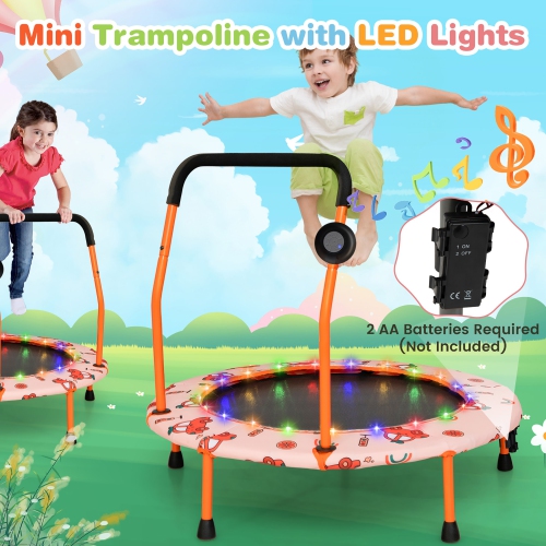 Gymax 36'' Mini Toddler Trampoline w/ LED Bluetooth Speaker Detachable Handle Kids Gifts Orange