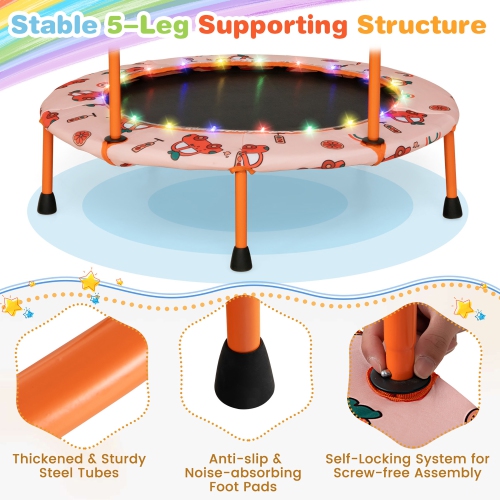 Gymax 36'' Mini Toddler Trampoline w/ LED Bluetooth Speaker Detachable Handle Kids Gifts Orange