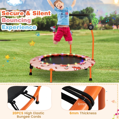 Gymax 36'' Mini Toddler Trampoline w/ LED Bluetooth Speaker Detachable Handle Kids Gifts Orange