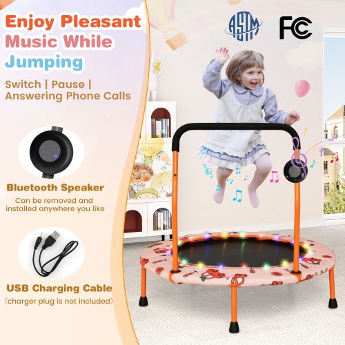Gymax 36'' Mini Toddler Trampoline w/ LED Bluetooth Speaker Detachable Handle Kids Gifts Orange