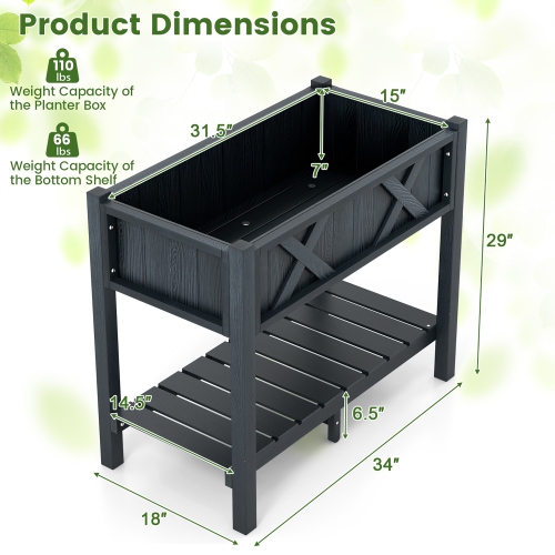 Gymax HIPS Raised Garden Bed Poly Wood Elevated Planter Box w/ Legs & Storage Shelf