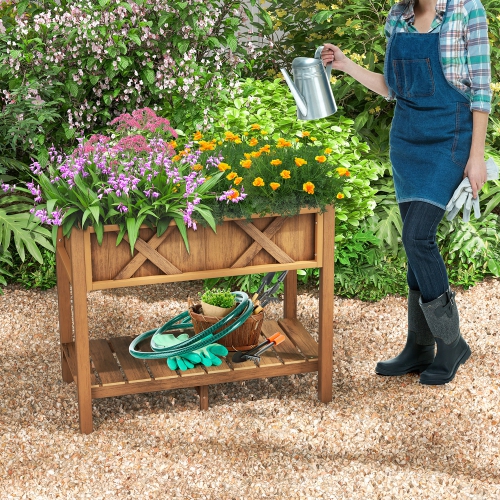 Gymax HIPS Raised Garden Bed Poly Wood Elevated Planter Box w/ Legs & Storage Shelf