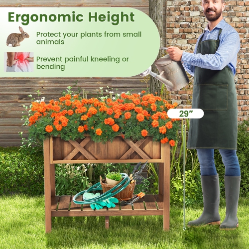 Gymax HIPS Raised Garden Bed Poly Wood Elevated Planter Box w/ Legs & Storage Shelf
