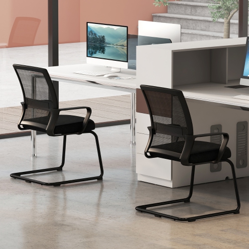 Gymax Office Guest Chair Set of 8 Conference Reception Chair w/ Lumbar Support & Sled Base