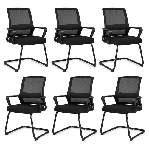 Gymax Office Guest Chair Set of 6 Conference Reception Chair w/ Lumbar Support & Sled Base