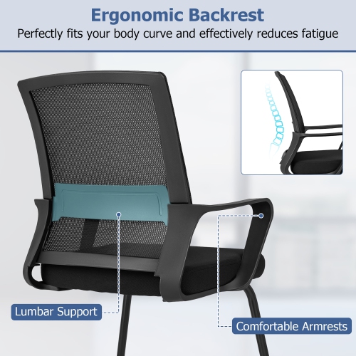 Gymax Office Guest Chair Set of 12 Conference Reception Chair w/ Lumbar Support & Sled Base