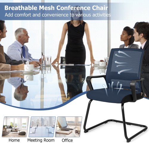 Gymax Office Guest Chair Set of 12 Conference Reception Chair w/ Lumbar Support & Sled Base