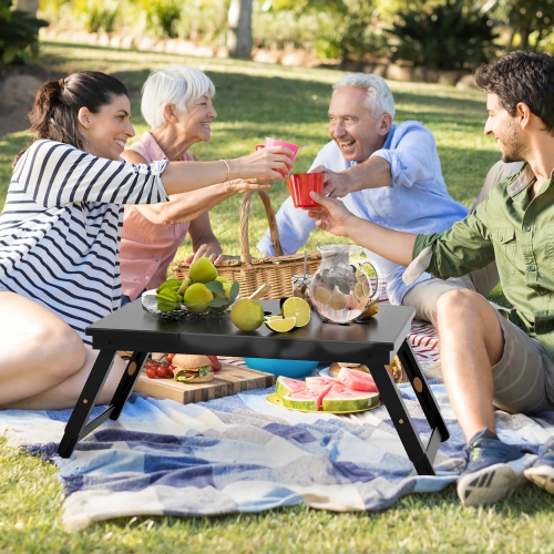 Gymax Bamboo Laptop Desk Adjustable Folding Bed Tray w/ Drawer Heat Dissipation