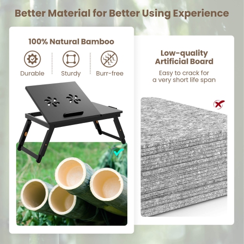 Gymax Bamboo Laptop Desk Adjustable Folding Bed Tray w/ Drawer Heat Dissipation