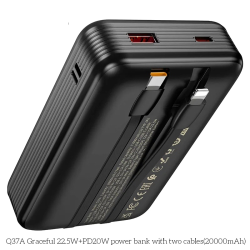 20000 mAh External Battery Charger Portable Power Bank with USB-C Lightning Cables for iPhone Samsung iPad Tablets