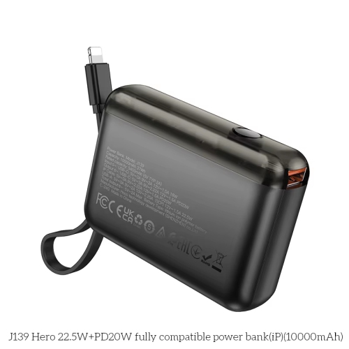10000 mAh External Battery Charger Portable Power Bank & LED with Lightning Cable for iPhone Samsung iPad Tablets, Black