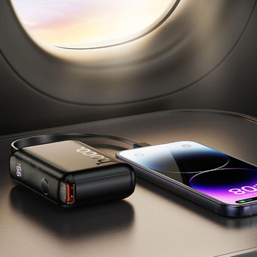 10000 mAh External Battery Charger Portable Power Bank & LED with Lightning Cable for iPhone Samsung iPad Tablets, Black